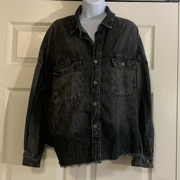 DENIM, long sleeve, ragged hem, large, no brand, great condition - Picture 1 of 12